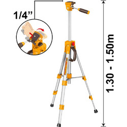 Ingco HLLT01586 Τρίποδο για Αλφάδια Laser 1/4" με Σπαστή Κεφαλή 1/4" 1.5m