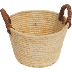 Καλάθι ψάθινο εκρού/καφέ χερούλια Φ20Η14,5/21,5cm - Plastona
