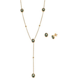 Σετ Γυναικείο Senza Gold Plated Stainless Steel, Κολιέ και σκουλαρίκια οβάλ - SSD6741GGN