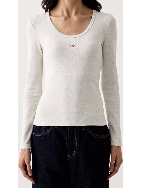 CALVIN KLEIN JEANS LS WOVEN LABEL 2X2 RIB SCOOP NEC LV047D218G-P74 LightGray