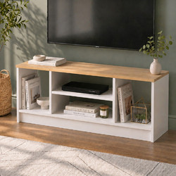 0291938 Έπιπλο τηλεόρασης Bahama Megapap χρώμα λευκό - sapphire oak 120x35x46,5εκ. Μοριοσανίδα με επένδυση μελαμίνης, 1 Τεμάχιο