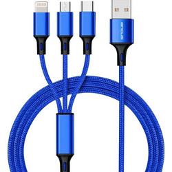 Καλώδιο Φόρτισης Ancus Flow Plus E54 USB 3 σε 1 Micro-USB, USB-C, Lightning 2.0A με Braided Καλώδιο Μπλε 1m