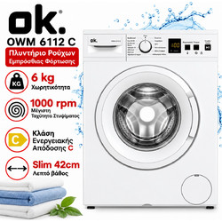 ok. OWM 6112 C - Πλυντήριο Ρούχων Εμπρόσθιας Φόρτωσης 6kg 1000rpm Κλάση C Slim 42cm