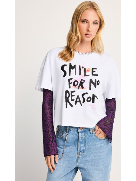 Γυναικείο t-shirt loose fit με στάμπα FBL014-103-04_WHITE