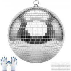VEVOR Mirror Disco Ball 300 mm Silver Reflective Ball with Hanging Ring, for Party Home Decoration Stage Props DJ Dance Club, 2 Mirror Tile Sizes, Reflects Light, Large Wedding Music Birthday Decor