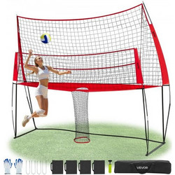 VEVOR 2-in-1 Volleyball Training Net System, Freely Height-Adjustable Practice Equipment with Ball Return, Portable Net Station, Easy Setup for Backyard Indoor Outdoor Serving Spiking Improve Accuracy