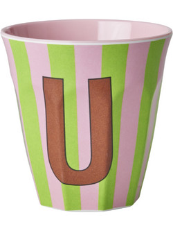 Rice - Melamine Cup with the Letter U - Pink and Green - Medium
