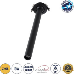 GLOBOSTAR DALE Χωνευτό Κινούμενο Downlight Σποτ LED 5W 500lm 36 AC 220-240V IP20 Θερμό Λευκό 2700K - Bridgelux COB Chip - Μαύρο Ματ, Μ6.4 x Π6.4 x Υ30cm