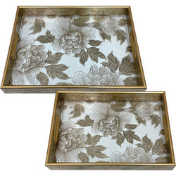 Διακοσμητικοί Δίσκοι (Σετ 2Τμχ) 15-26000 40x30/35x25cm Gold Marhome Mdf,Γυαλί