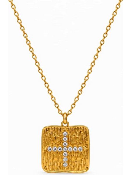 Γυναικείο Κολιέ Peebls Crystal Cross Square Gold