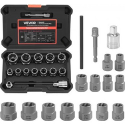 VEVOR Bolt Extractor Kit, 16 Pieces Impact Bolt & Nut Remover Set with Adapters and Pin Punch, Solid Storage Case, Cr-Mo Steel for Removing Damaged, Rusted, Stripped, Rounded Bolts, Nuts and Screws DG