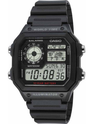 Casio Vintage Ψηφιακό Ανδρικό Ρολόι Χρονογράφος με Μαύρο Καουτσούκ Λουράκι AE-1200WH-1AVEF