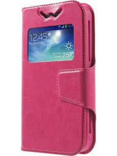 Universal Δερμάτινη Θήκη Βιβλίο Smart Cover με Βάση Στήριξης, Διαστάσεις: 125 x 62 x 10mm - Φούξια