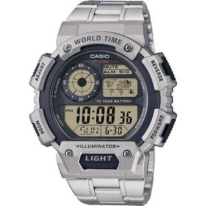 Casio Ψηφιακό Ανδρικό Ρολόι Χρονογράφος με Ασημί Μεταλλικό Μπρασελέ AE-1400WHD-1AVEF