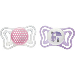 Chicco PhysioForma Light Ανατομικές Ορθοδοντικές Πιπίλες Σιλικόνης Νυκτός 2-6m Παπαγαλάκι Μωβ Πουά Ροζ 2τμχ
