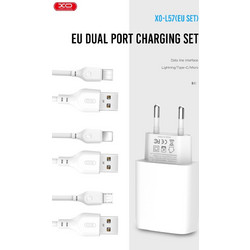 XO L57 Φορτιστής με Καλώδιο Micro USB με 2 Θύρες USB-A White