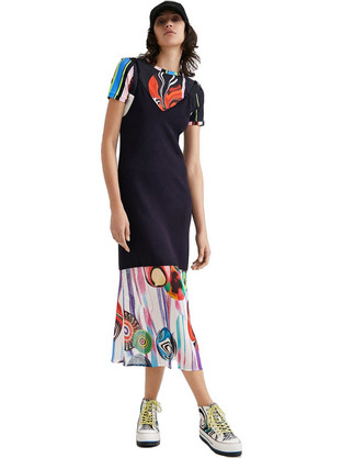 Desigual Bubble Midi Καλοκαιρινό Καθημερινό Φόρεμα Μαύρο 22SWVF05-5000