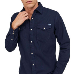 Jack & Jones Ανδρικό Πουκάμισο Τζιν Μακρυμάνικο Slim Fit Μαύρο Navy Μπλε 12138115