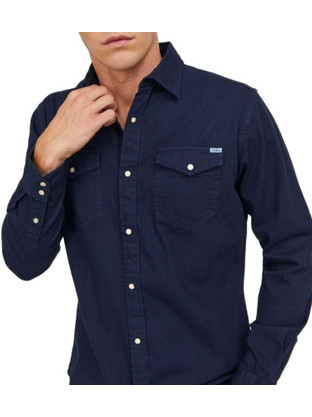 Jack & Jones Ανδρικό Πουκάμισο Τζιν Μακρυμάνικο Slim Fit Μαύρο Navy Μπλε 12138115