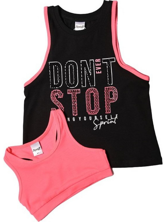 Sprint Σετ Παιδικά T-Shirt Αμάνικα Μαύρα Φούξια 231-4063-S200