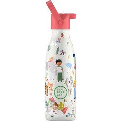 Cool Bottles Εξερευνητές Παιδικό Παγούρι Θερμός Ανοξείδωτο BPA Free με Καλαμάκι Λευκό Κοραλί 350ml