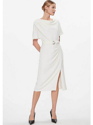 DKNY Midi Καλοκαιρινό Φόρεμα για Γάμο / Βάπτιση Λευκό DD3J233A