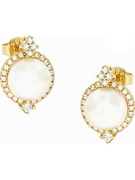 Million Diamonds Γυναικεία Σκουλαρίκια Κρεμαστά από Xρυσό 14K με Ζιργκόν & Πέρλα SK20979