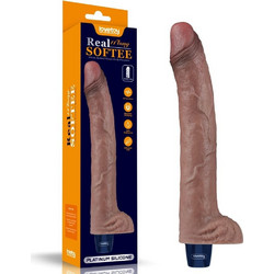 Lovetoy Real Softee Vibrating Dildo with Balls 11" Ρεαλιστικός Δονητής 27cm Καφέ