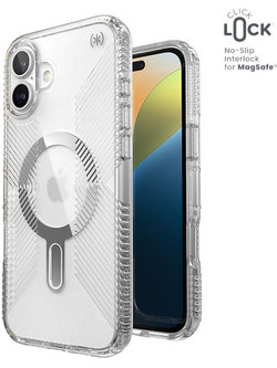 Speck Presidio Perfect-Clear ClickLock MagSafe Back Cover Clear / Chrome Finish / Serene Silver (iPhone 16 Plus)