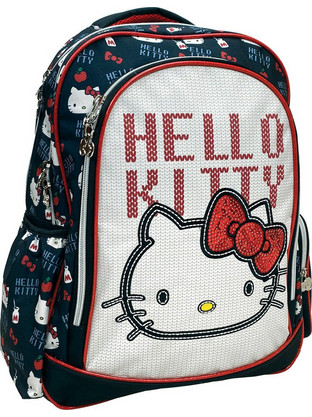Hello Kitty Hello Kitty Croche Σχολική Τσάντα Πλάτης Δημοτικού Navy Μπλε Κόκκινη 335-73031