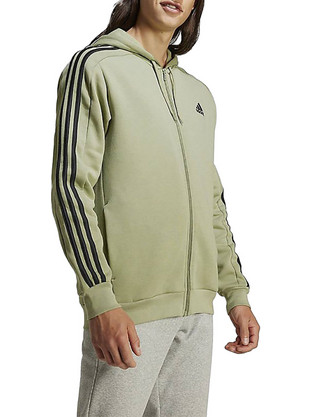 Adidas Essentials Fleece 3-Stripes Full-Zip Hoodie Ανδρική Ζακέτα Φούτερ με Κουκούλα και Φερμουάρ Πράσινο Mint JE0341