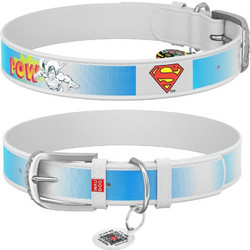 Waudog Superman 2 Δερμάτινο Κολάρο Σκύλου Λευκό Γαλάζιο 1.2x18-24cm