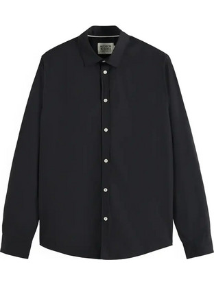 Scotch & Soda Core-Poplin Ανδρικό Πουκάμισο Μακρυμάνικο Κανονική Γραμμή Μαύρο 179185-SC0008
