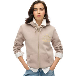 Superdry Γυναικεία Ζακέτα Φούτερ Μακριά με Κουκούλα και Φερμουάρ Μπεζ W2012159A-HNR