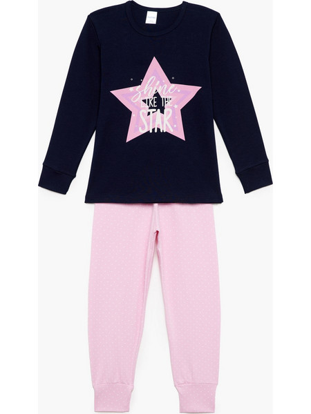 Pretty Baby Παιδική Πιτζάμα Βαμβακερή Χειμωνιάτικη Navy Μπλε Ροζ 64886