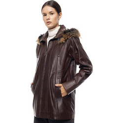 Leather 100 Γυναικείο Μπουφάν Χειμωνιάτικο Δερμάτινο Μακρύ Σοκολατί 07-W-B-449