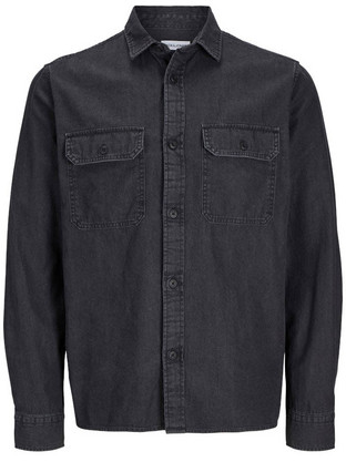 Jack & Jones Ανδρικό Πουκάμισο Τζιν Μακρυμάνικο Κανονική Γραμμή Overshirt Μαύρο 12269262