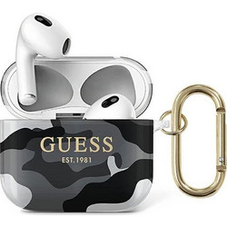 Guess Camo Collection Θήκη Σιλικόνης με Γάντζο για Apple AirPods 3 Πολύχρωμη Μαύρη