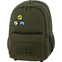 Polo Pins Σχολική Τσάντα Πλάτης Δημοτικού Χακί 901059-6400