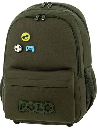 Polo Pins Σχολική Τσάντα Πλάτης Δημοτικού Χακί 901059-6400