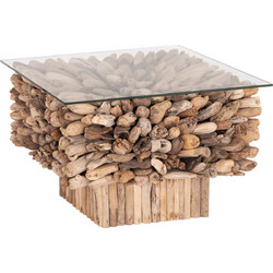 HomeMarkt Sparrow Τραπεζάκι Σαλονιού Γυάλινο με Ξύλινη Βάση Μ75xΠ75xΥ51cm HM9961