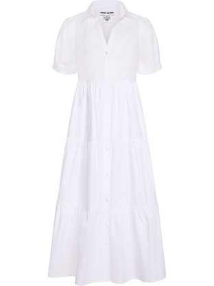 DKNY Midi Καλοκαιρινό Καθημερινό Φόρεμα Σεμιζιέ Λευκό DJ4D9004-WHT