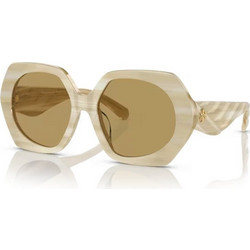 Tory Burch TY7195U 195073 Γυναικεία Γυαλιά Ηλίου Πολυγωνικά Κοκάλινα Λευκά με Καφέ Φακό