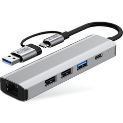 Tech-Protect HB03 USB Hub 3.0 USB-C με 5 Θύρες USB-A / USB-C / Ethernet