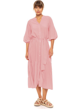 Pink Label Midi Καλοκαιρινό Καθημερινό Φόρεμα Σεμιζιέ Μεταξωτό Ροζ BN-290-594886