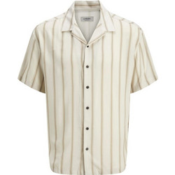 Jack & Jones Ανδρικό Πουκάμισο Βαμβακερό Ριγέ Κοντομάνικο Κανονική Γραμμή Μπεζ 12278647