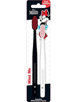Mr.White Minnie Soft Medium Παιδικές Οδοντόβουρτσες 2τμχ Μαύρη Λευκή