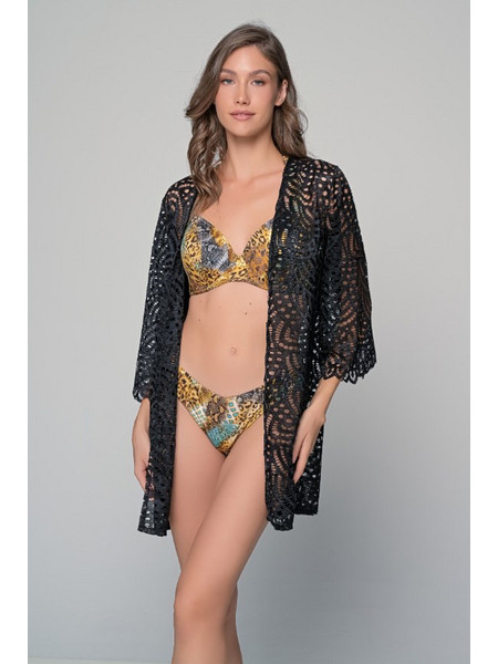 Milena By Paris Γυναικείο Κιμονό Παραλίας Κοντό Μαύρο 40290