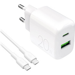 Puro PROLITE Φορτιστής με Καλώδιο USB-C με Θύρα USB-A & Θύρα USB-C 20W Power Delivery