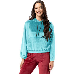 Bodymove Γυναικείο Φούτερ Βελουτέ με Κουκούλα & Τσέπες Τιρκουάζ 1421-1